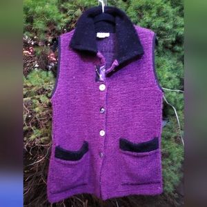 Odile VEST Pockets  Art to Wear Lagenlook Purple Oversize Knit Hand Painted